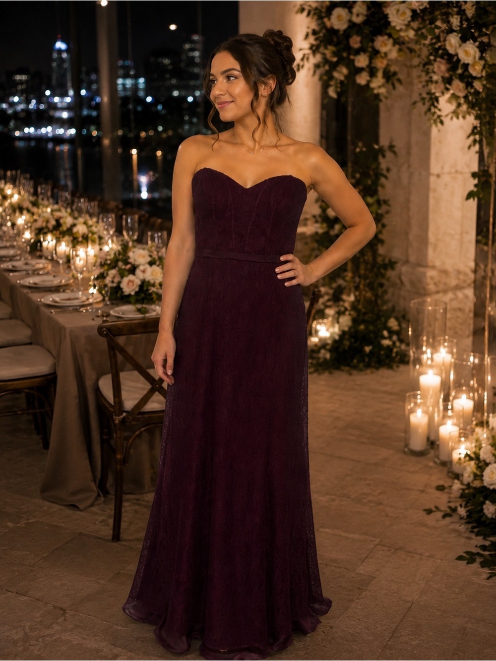 Elegant Strapless Plum Gown